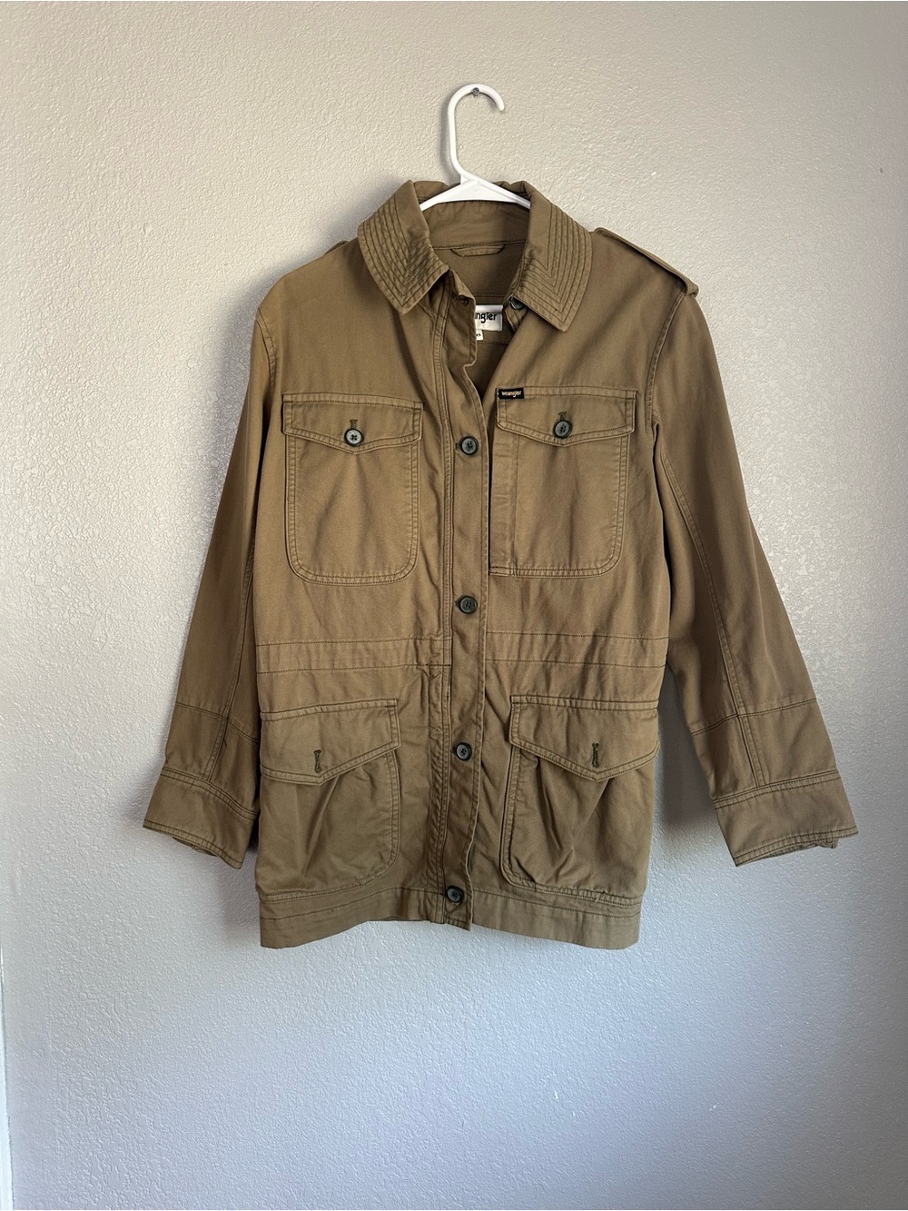 Wrangler Green Long Sleeve Zippered Button Down Military Utility Coat Jacket